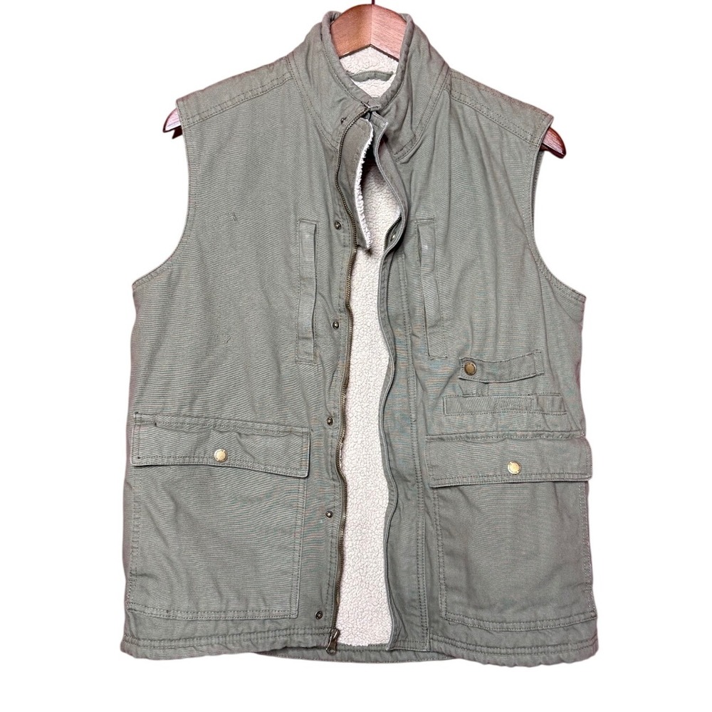 Outdoor Life Utility Vest Women Small Green Sherpa Lined Canva Field Gorpcore